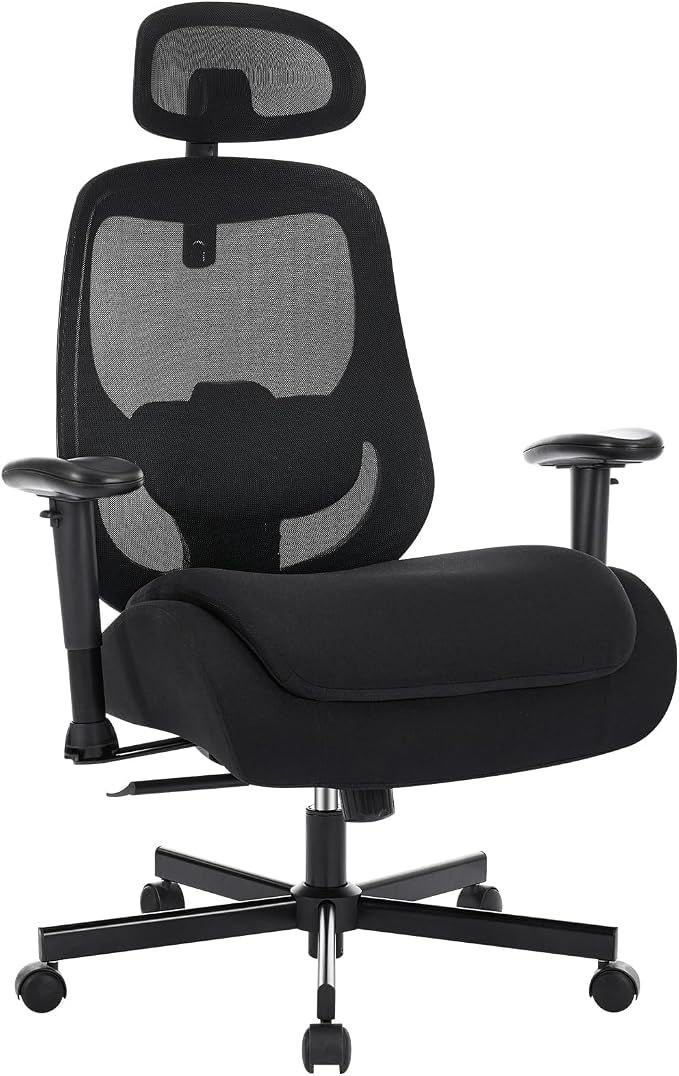 Office Chair with Ergonomic Lumbar Support and Mesh Back for Home Office, Desk Chair with Wide Seat and Adjustable Arms for Computer Desk, Computer Chair with Rocking Backrest and Wheels for Work
