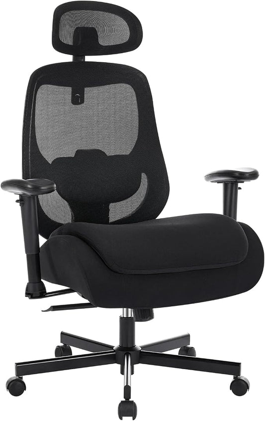 Office Chair with Ergonomic Lumbar Support and Mesh Back for Home Office, Desk Chair with Wide Seat and Adjustable Arms for Computer Desk, Computer Chair with Rocking Backrest and Wheels for Work