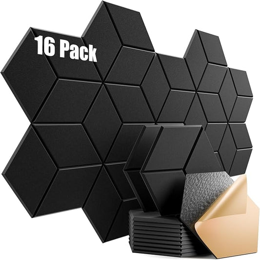 16 Pack Self-Adhesive Acoustic Panels 12" X 10" X 0.4" - Sound Proof Foam Panels for Walls with High Density, Y-Lined Design, Flame Resistant, Absorb Noise and Eliminate Echoes(Black)