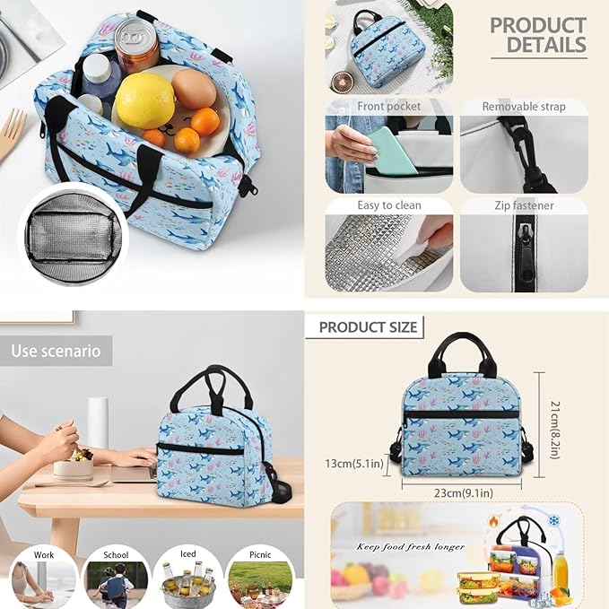 Sharks Backpack for Boys Girls Primary Middle School Bookbags Kid 3 Piece Set Back to School Supplies Kids Schoolbags with Lunch Bag and Pencil Box