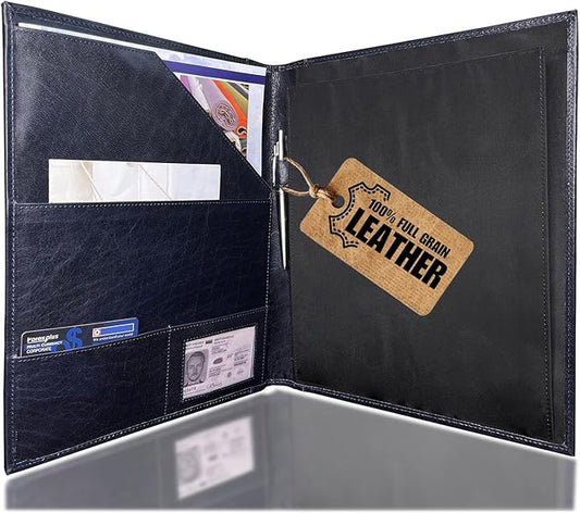 Rustic Town Leather Portfolio for Men - Padfolio Resume File Folder - Interview/Legal Document Organizer for Letter Size Writing Pad with Business Card Holder