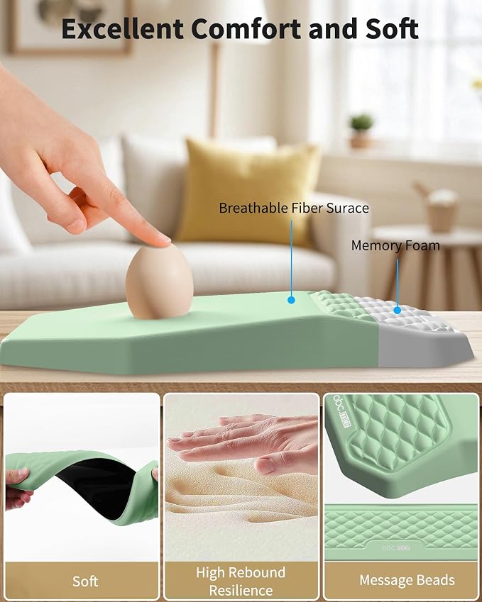 Ergonomic Mouse Pad and Keyboard Wrist Rest Support Set, Massage Design Mousepad for Carpal Tunnel Pain Relief, Memory Foam, Non-Slip PU Base for Computer Desk, Green
