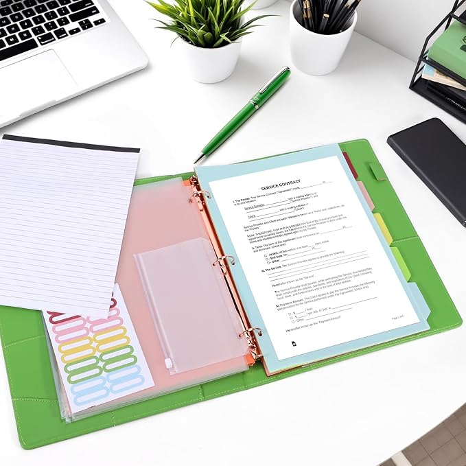 Leather Binder Portfolio with Clipboard 1 Inch, 13" × 11" PU Clipboard Binder with Notepad, 5 Dividers with Pockets, Removable Folder,Labels,Great for School Office(Fit Letter Sized Paper)