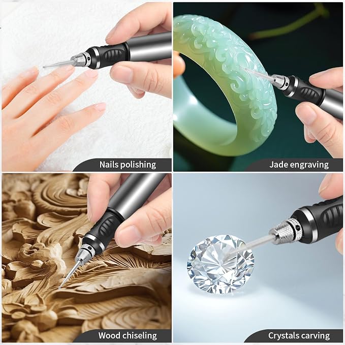 Engraving Pen, Ultimate Cordless Engraving Pen for Artists & DIYers - Engrave 60+ Surfaces - Beginner Friendly- 30 Bits & Mastery Guide (Silver)