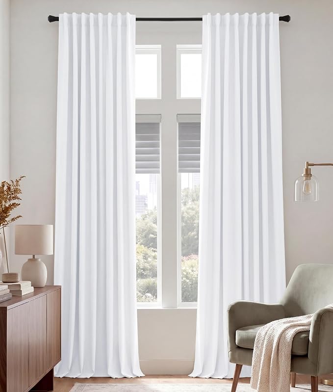 PONY DANCE Extra Long 60% Blackout Curtains 108 inches Long for Bedroom, 9 FT Back Tab Room Darkening Floor to Ceiling Drapes for Living Room Windows, W 52 x L 108 inch, Pure White, 2 Panels