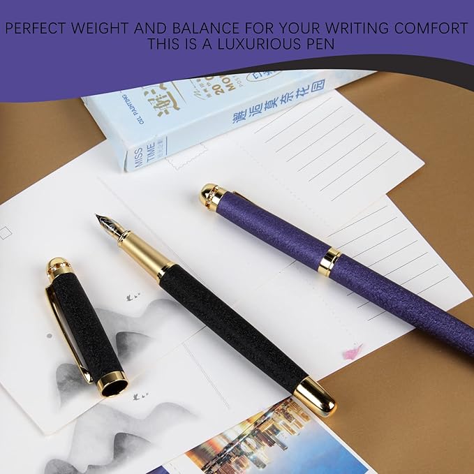 fountain pen-Multiple color styles with rhinestone,diamond inlay and frosted finish,Cute pens,Luxury pen,Office pens,Best pen set,Includes 10 Ink Cartridges and Ink Refill Converter(Black)