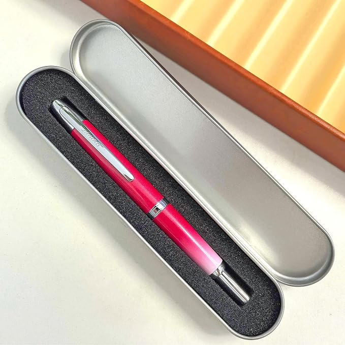 Jinhao 10 Retractable Fountain Pen, Rose Red EF Writing Pen with Converter and Pen Box