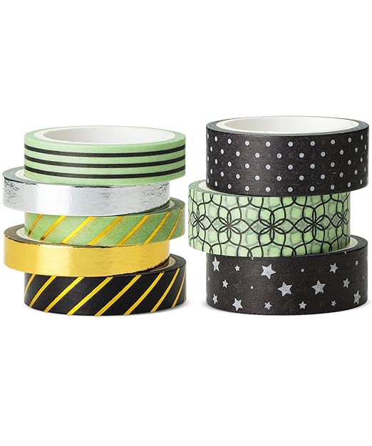 Mr. Pen- Washi Tape Set, 8 Rolls, Assorted Sizes, 5 Yards/Roll | Gold Foil Decorative Tape for Scrapbook, Arts, Crafts, Journals and Planners, Midnight Garden
