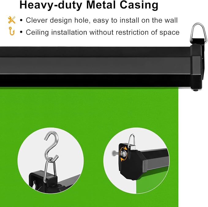 EMART 75 x 79in Retractable Green Screen, Chroma Key Panel Pull Down Auto-Locking and Self-Rewinding, Collapsible Wrinkle-Resistant Chromakey Backdrop for Zoom, Streaming, Photographic Studio