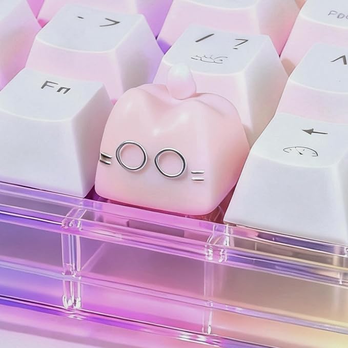 Artisan Keycaps, Cute Cat Custom Key Caps for MX Mechanical Keyboard, Resin Handmade 1U Replacement for Esc Arrow Keys (Pink cat)