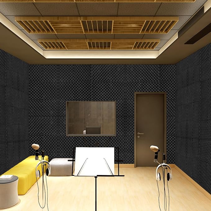50 Pack Acoustic Foam Panels, 12"x12"x2" Egg Crate Sound Proof Foam | Sound Absorbing Panels for Studio, Home Theater, Office, Bedroom, Noise Cancelling Wall Panels, Black