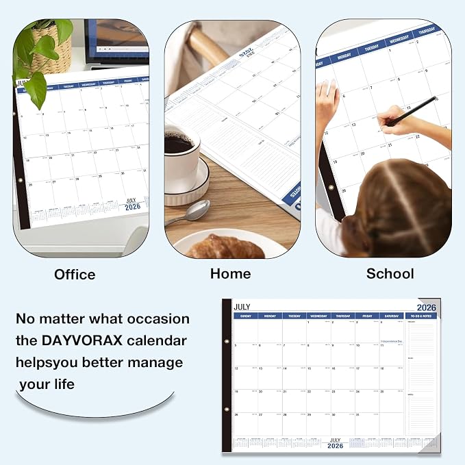 Desk Calendar 2026-2027 - 22" x 17", 18 Month Desk Calendar july 2026-2027 Dec, Large Monthly Desktop Calendar with Plastic Cover, Thick Paper, Corner Protectors - (2 Stickers Included)