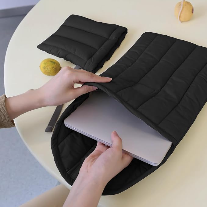 Puffy Laptop Sleeve Set 13-14 Inch Black, Protective Carrying Case for Men and Women, Cute Case Bag Compatible with 13 and 14 Inch Laptops, for MacBook Air M2, Asus/Dell Xps in Cover
