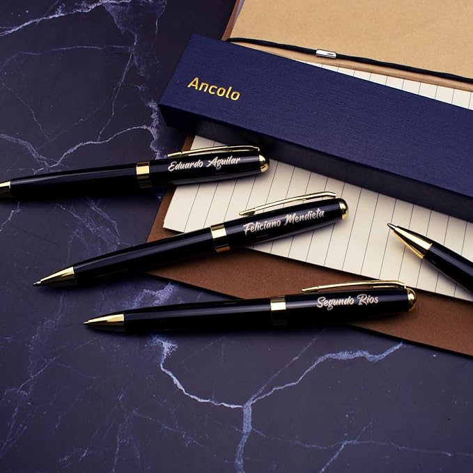 Ancolo Personalized Business Pens - Black Ink with 10 Extras Refills 5 Gift Boxed - Custom with Your Name or Message, Perfect for Students/Teacher/Manager/Lawyer/Professor 5PCS/Pack