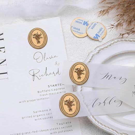 UNIQOOO Wax Seal Stickers -Vintage Photo Frame Floral Bouquet Wedding Invitation Envelope Seal Stickers, 50 Pcs Self-Adhesive Antique Gold Stickers, Perfect for Invitation, Christmas, Gift Wrapping