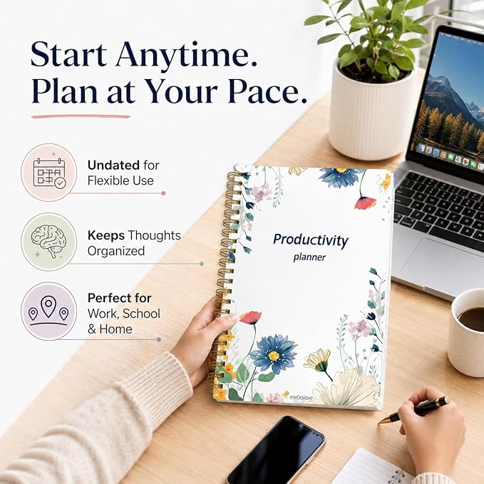 ADHD Daily Planner - Productivity & Undated Task Management Organizer for Neurodivergent Adults, Focused Planner for Men & Women - B5 Colorful Flowers