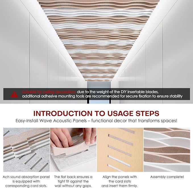 Large Acoustic Wall Panels 47.2"x23.6"x1.57"4-Pack,3D DIY Wave Sound Proof Panels for Walls, Peel and Stick Wall Panels for Room Decor, Recording Studio & Bedroom