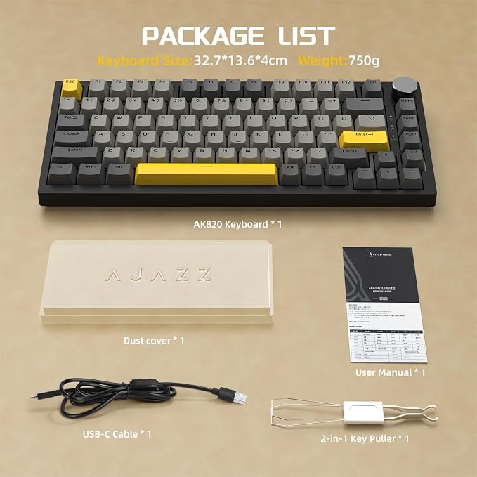 Attack Shark ajazz AK820 75% Wired Mechanical Gaming Keyboard Hot Swappable RGB Custom Keyboard Gasket Mount CNC Knob PBT Keycap Linear Moon Switch NKRO for PC/Win/Mac-Black/Grey