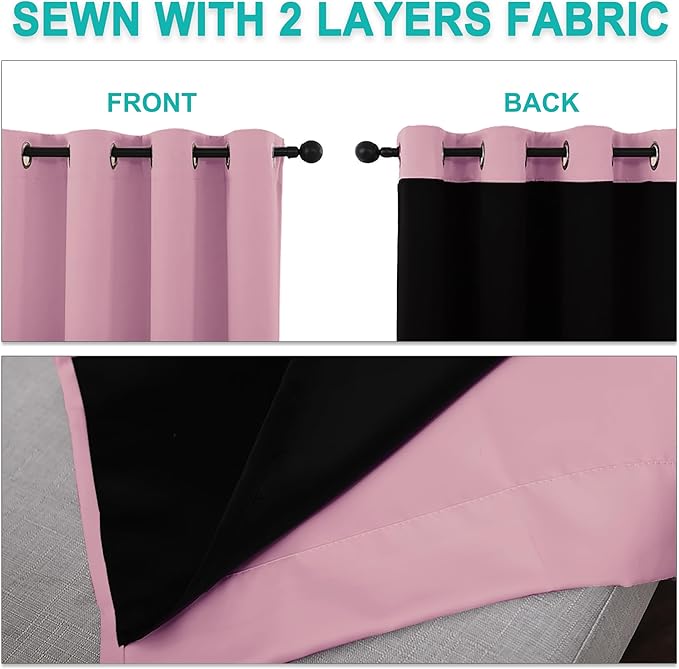 NICETOWN Crystal Pink Full Shade Curtain Panels, Pair of Thermal Insulated & Energy Efficiency Blackout Curtains for Living Room Windows, Lined Silky Performance Window Dressing (42" Wide x 84" Long)