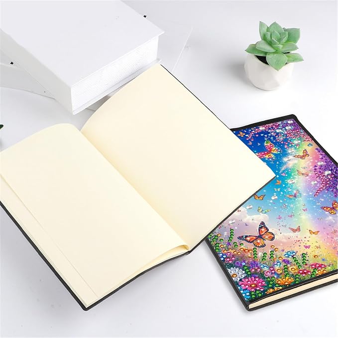 FRANDEK Diamond Art Painting Notebook Kit, Colorful Butterfly A5 DIY Journal with 50 Blank Pages, Crystal Rhinestone Cover with Waterproof Canvas, Beginner Craft Set with Full Tools for Adults