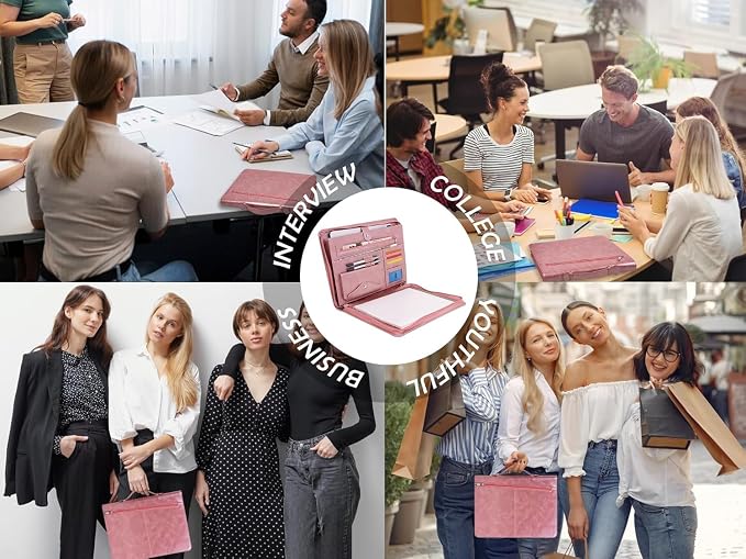 AZXCG Personalized Leather Portfolio,Free Engraved Name,Padfolio for Women Organizer with Zippered, A4 Notepad Holder, Portfolio with Handle,Business Portfolio with A4 Writing Pad,Gift for Men&Women