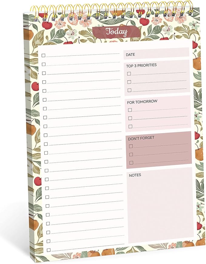 Taja To Do List Notepad - To Do List Notebook for Work with 52 Sheets, 9.8" x 6.5", Undated Daily Planner Perfect for Daily Tasks and Goal Setting, Notepad Suitable for Office, Home & School - Cherry Orchard