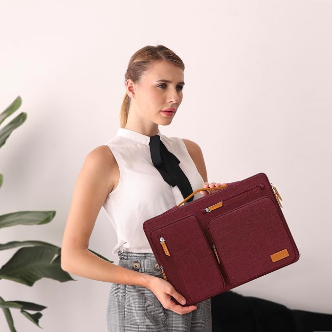 MOSISO 360 Protective Laptop Case 14 inch, 14 inch Laptop Sleeve Compatible with HP Lenovo Dell ASUS Acer, HP, Dell Latitude, Lenovo, Side Open Carrying Case with 4 Zipper Pockets&Handle, Wine Red