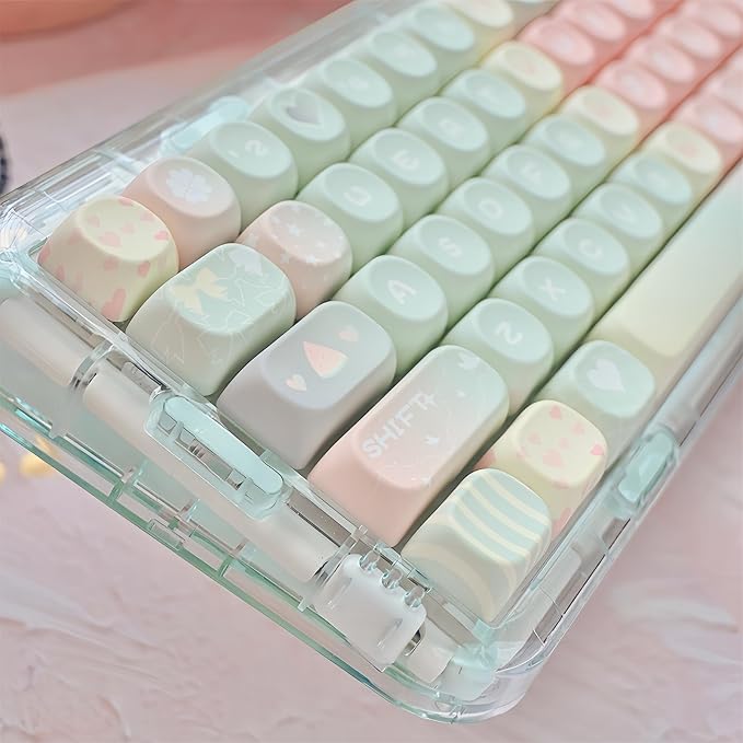 Cute MOA Keycaps,Gradient Pink Kawaii Round Keycaps Custom 133 Keys Keycap Set Thick PBT Keycap for Cherry MX Switch 75% 60% Mechanical Gaming Keyboard Creamy Watermelon Key Cap
