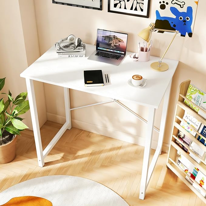 DUMOS 32 Inch Small Computer Desk for Home Office, Modern Study Writing Gaming Work Table Simple Style for Bedroom with X-Shaped ReInchforcement, White