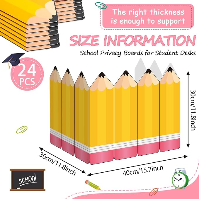 Honoson 24 Pcs Bulk Inspirational Privacy Folders for Students Cardboard Test Privacy Boards Motivational Words Desk Dividers Shield for Classroom School Study Supplies (Pencil)