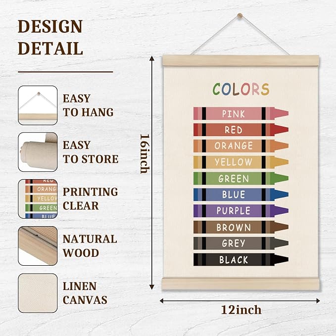 Colors Shapes Posters Hanger Frame, Educational Posters for Toddler Kids, Set of 2 Montessori Nursery Wall Decor, Learning Artwork for Nursery Kids Room, Homeschool, Boho Classroom Decor 16x12 Inch