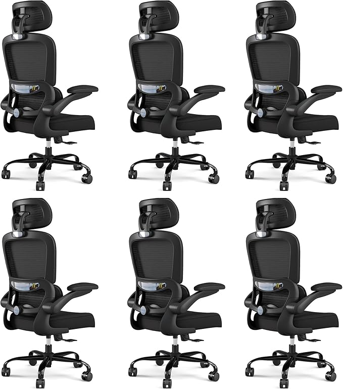 TRALT Office Chair Ergonomic Desk Chair, 330 LBS Home Mesh Office Desk Chairs with Wheels, Comfortable Gaming Chairs Black Pack of 6