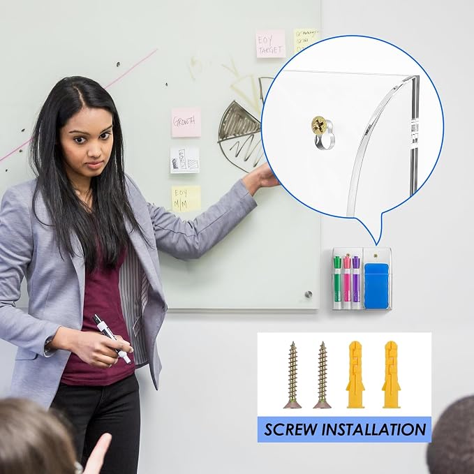 MaxGear Wall Marker Holder & Remote Control Organizer 2-Compartment | Clear Acrylic Dry Erase Board Marker & Pen Holder for Wall Mount, Includes Adhesive & Screws for Home/Office/Classroom