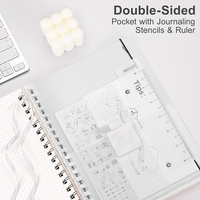 RETTACY Dotted Journal Notebook, 300 Pages, B5 Medium Size (7.4'' × 10''), 100 GSM Thick Paper, Flexible Plastic Cover, Spiral-bound, for Journaling, Planning, Tracking (Transparent)