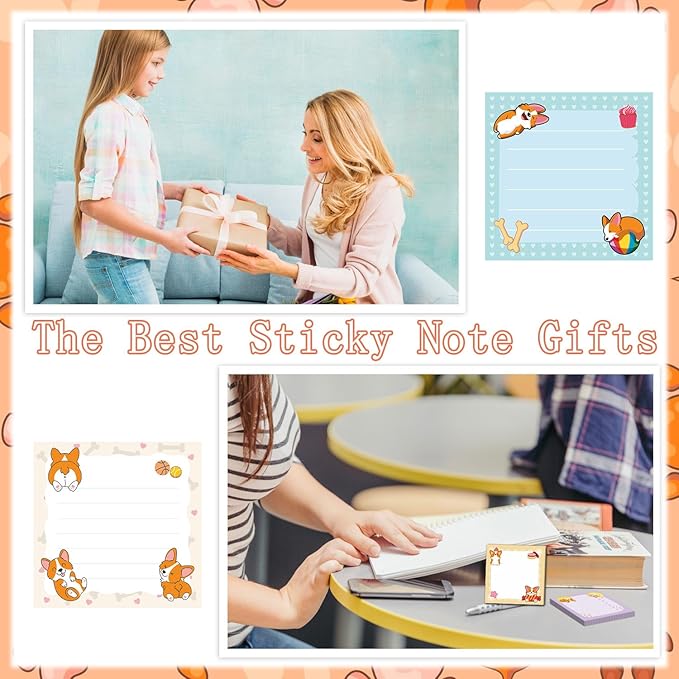 Corgi Sticky Notes Gifts - 9Pack Cute Sticky Notes 3x3 Cartoon Corgi Gifts for Corgi Lovers Corgi Notepads Funny Dog Post Pads for Women Office School Supplies 450 Sheets