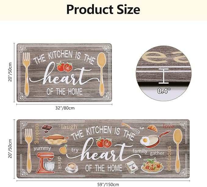 Yamaziot Anti Fatigue Kitchen Rug Set of 2, Non-Slip Cushioned Floor Mats | 20" x 59"+20" x 32", Waterproof Farmhouse Cushioned Comfort Standing Desk Mat with Runner for Sink, Office, Laundry