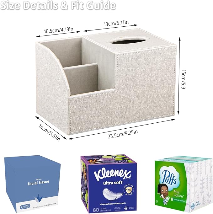 Square Tissue Box Cover with Storage, PU Leather Cube Tissue Box Holder, Remote Control Nightstand Organizer, Modern Desk Caddy for End Table, Bathroom, Bedroom, Home, Office Decor | TV Remote Control Holder, Desk Accessories Nightstand Organizer, Mode...