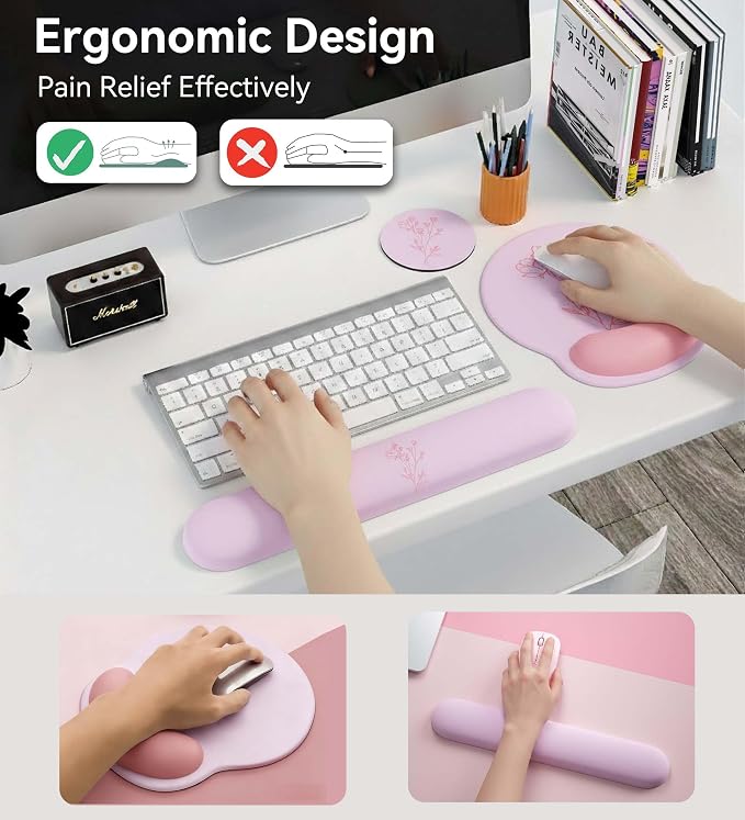 Mouse Pad with Keyboard Wrist Rest,Ergonomic Mouse Pad Wrist Support PU Base with Coaster,Mousepad with Nonslip Base for Computer Laptop Keyboard Home&Office