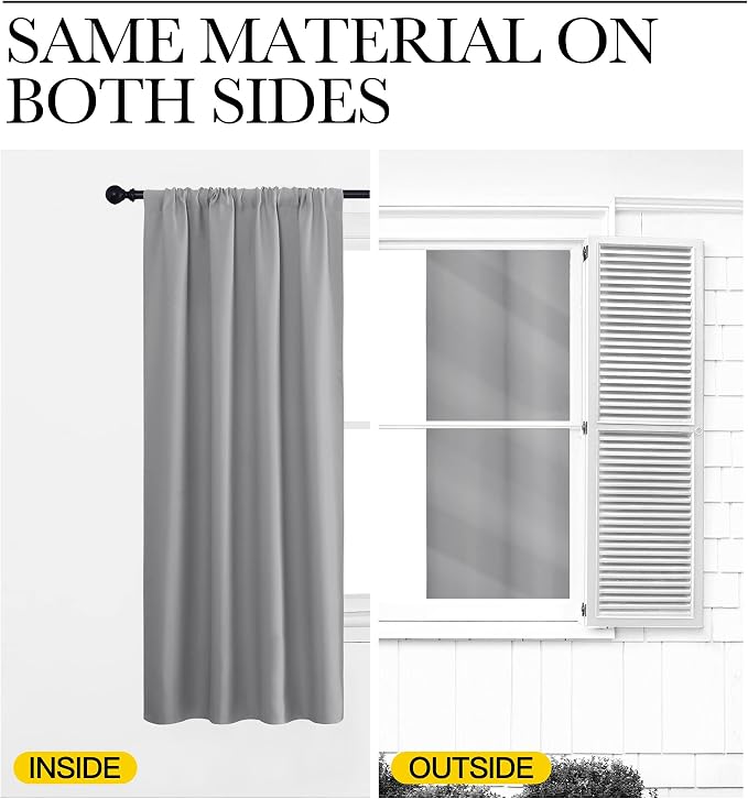 NICETOWN Window Curtains for Bedroom - Home Decoration Thermal Insulated Rod Pocket Blackout Blinds & Drapes for Small Windows (Silver Grey, 2 Panels, W42 x L45 -Inch)