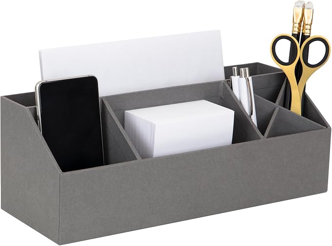 Bigso Elisa Desktop Organizer, Durable Office Desk Organizer for Office Supplies and Accessories, Desk Organizer with 7 Compartments for Customizable Organization,13.1”x4.9”x4.9”, Grey