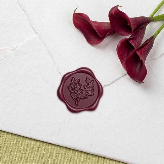 UNIQOOO Wax Seal Stickers - Eucalyptus Wedding Invitation Envelope Seal Sticker, 50 Pcs Self- Adhesive Deep Burgendy Red Stickers, Perfect for Invitation, Christmas, Gift Wrapping, Party
