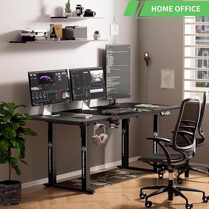 X-WIN Electric Height Adjustable Standing Desk, 71" x 31.5" Inch 4-Leg Ergonomic Sit to Stand Desk for Home Office, Powerful Dual Motor Work Desk with Locking Wheels, Carbon Fiber Textured Black