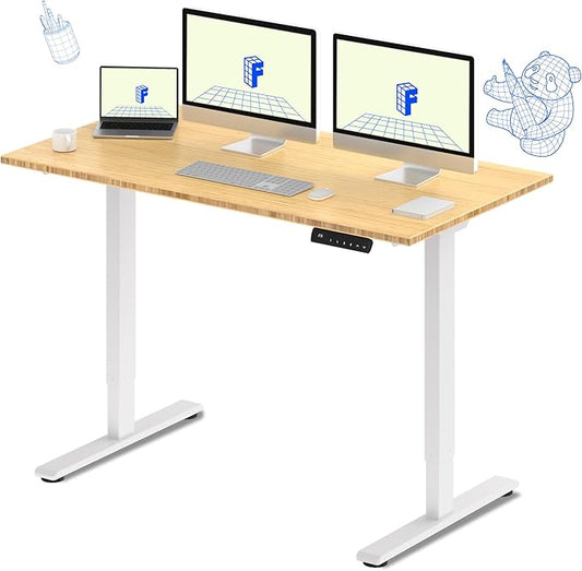 FLEXISPOT E3 Bamboo Dual Motor 60 x 30 Electric Standing Desk Sit Stand Up Desk, Holds 220 lbs, Adjustable Height w/ Memory Presets, Solid Bamboo Desktop & White Frame, Ships in 2 Boxes