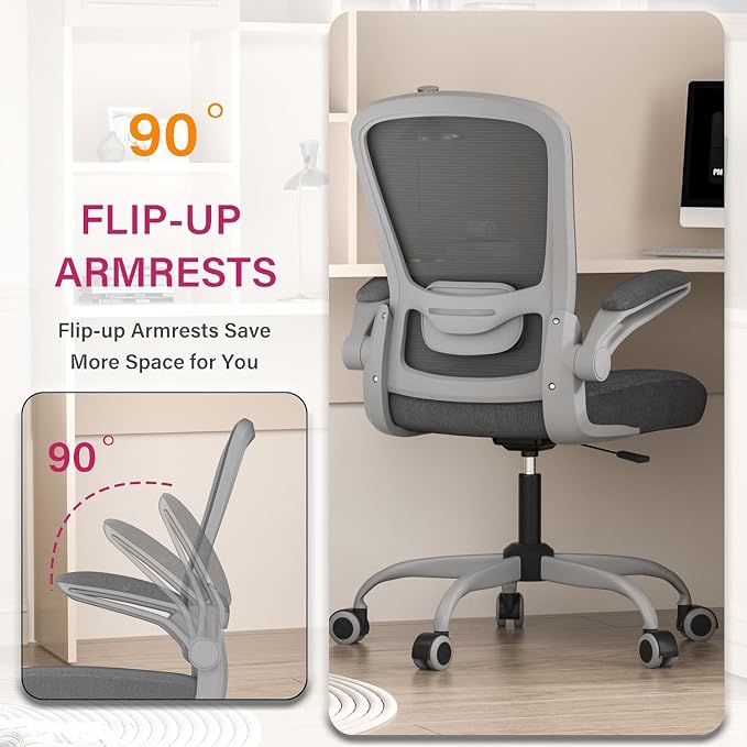Mimoglad Office Chair, Ergonomic Desk Chair with Adjustable Lumbar Support, High Back Mesh Computer Chair with Flip-up Armrests-BIFMA Passed Task Chairs, Executive Chair for Home Office | Supports 300 lbs · Seat 19.48"–23.4" · Breathable mesh · 20–30 m...