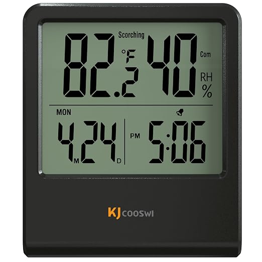 Indoor Thermometer, Room Thermometer and Hygrometer with Clock, Temperature and Humidity Meter with Clock, Double Comfort Indicator, Time, Date(Black)
