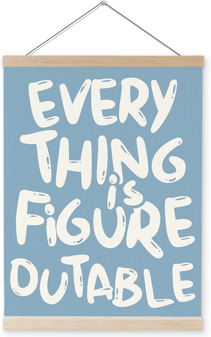YQDEJ Blue Everything is Figureoutable Inspirational Wall Art Poster Hanger Frame, Blue Positive Affirmations Wall Decor, Motivational Wall Art for Home Office Classroom, 16x24 Inch