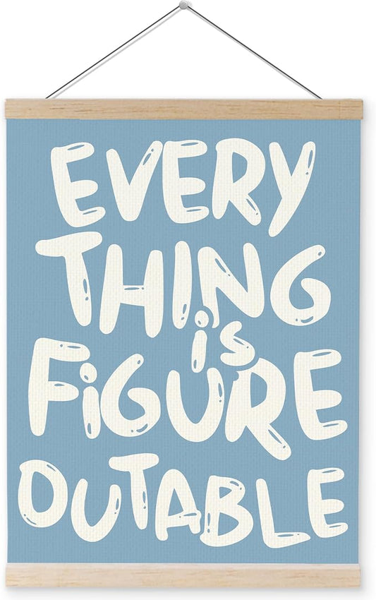 YQDEJ Blue Everything is Figureoutable Inspirational Wall Art Poster Hanger Frame, Blue Positive Affirmations Wall Decor, Motivational Wall Art for Home Office Classroom, 16x24 Inch