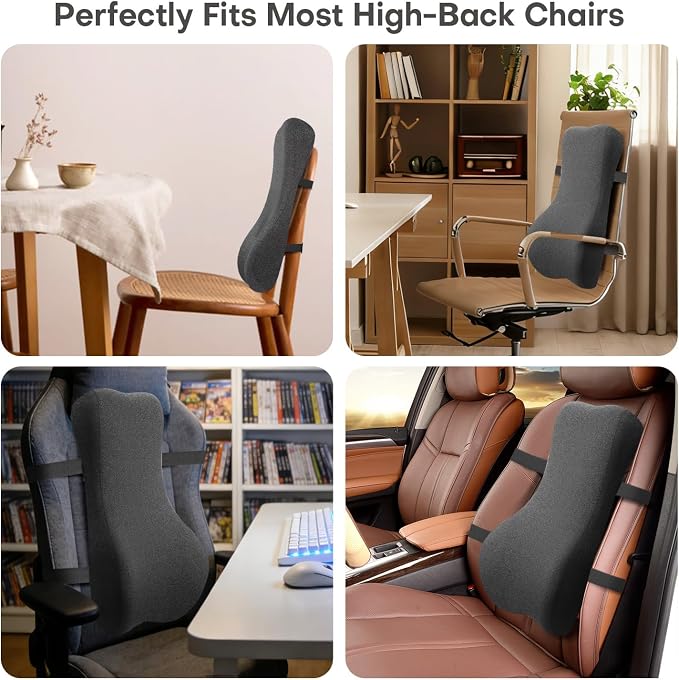 Back Support for Office Chair, 24" Full Back Memory Foam Cushion | No Forward Push Design • Lumbar & Back Pain Relief • Extended Upper Back & Neck Comfort • Dual Adjustable Straps