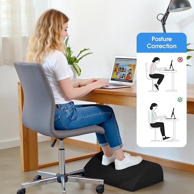 Foot Rest for Under Desk with 3 Heights, Foot Stool, Black | Memory foam adjustable footrest, Ergonomic leg elevation, Non-slip Bottom, Washable Cover, Desk Office Home Car Coach Bed