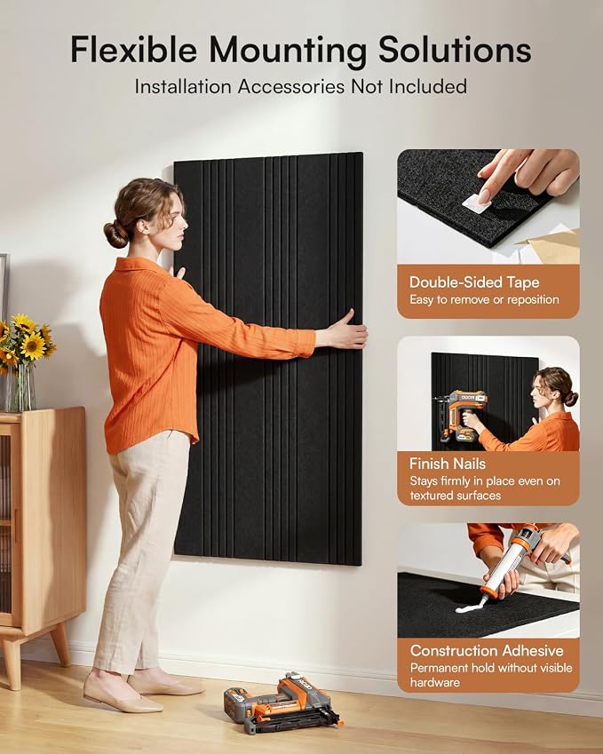 SODOCT 6 Pack Large Acoustic Panels, 47.2" X 23.6" X 0.4" Sound Proof Panels for Walls, Decorative Sound Absorbing Panels for Home Studio & Office, Black